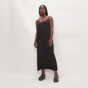 (Unworn) Everlane, Hammered Satin Slip Dress, Black, Size 4